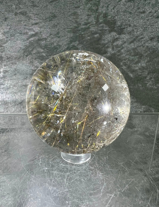 Stunning Golden Rutile Quartz Sphere With Amazing Rainbows! 51mm. Very Nice Quality Rutilated Quartz Crystal Sphere.