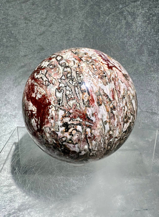 Beautiful Orbicular Jasper Sphere. 77mm. Amazing Rare Pastel Colors. Very High Quality Crystal Sphere.