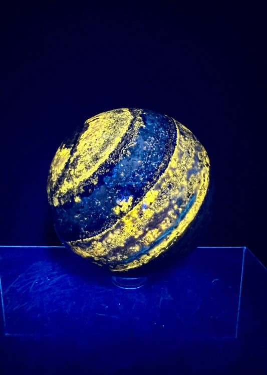Beautiful Lapis Lazuli Sphere. 72mm. Incredible UV Reaction. Very Nice Quality Crystal Sphere.