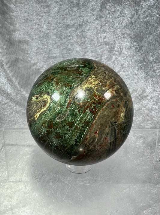 Rare Himalayan Green Jade Sphere. 61mm. Amazing Deep Forest Greens. Very Beautiful Crystal Sphere