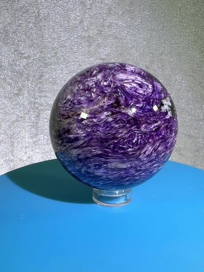 Charoite Crystal Sphere. 49mm. High Quality Beautiful Crystal. Amazing Patterns And Flash. Stunning UV Reaction.