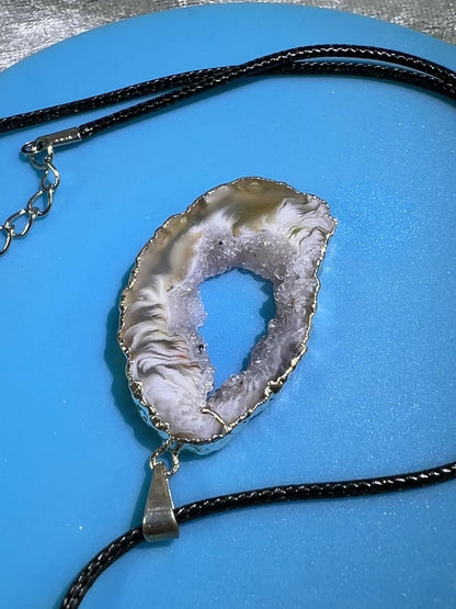 Druzy Agate Slice Pendant. Amazing Colors With Stunning Druzy. Gorgeous Crystal Pendant.