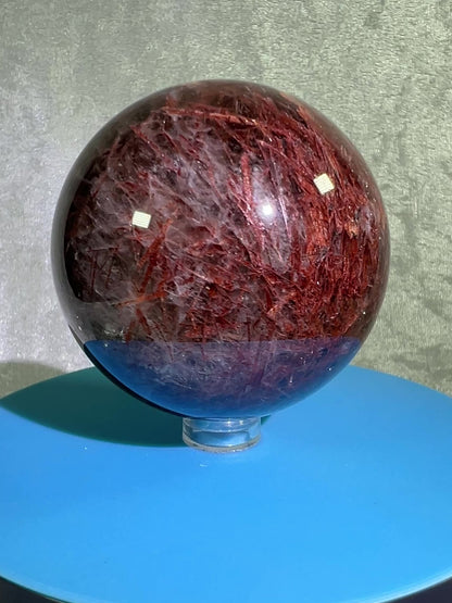 Tourmalinated Quartz Sphere. 66mm. Gorgeous Red Tourmaline Inclusions. Unique And Rare Display Sphere.