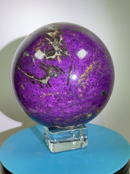 Purpurite Crystal Sphere. 86mm. Extra Large Rare Display Crystal From Brazil. Stunning Purple Flash!