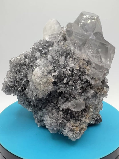 Silver Benz Calcite On Druzy Quartz. Gorgeous UV Reactive Mangano Calcite. Amazing Needle Quartz Matrix.