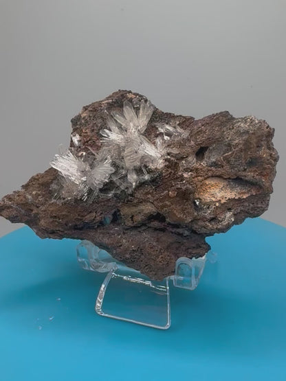 Hemimorphite And Hematite Mineral Specimen. Stunning Clear Crystal Flowers. Gorgeous Contrast In Color.