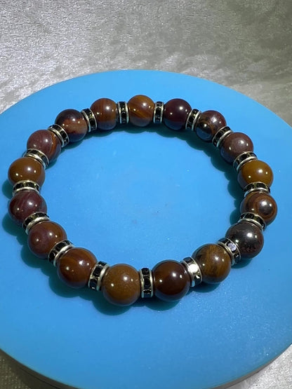 Tiger Iron Crystal Bead Bracelet. 10mm. Gorgeous Rare Crystal Bracelet With Amazing Spacers.