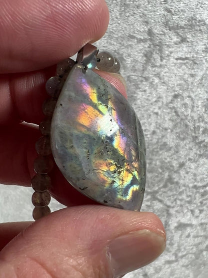 Labradorite Crystal Pendant. Stunning High Quality Jewelry. Custom Made Labradorite Beaded Necklace