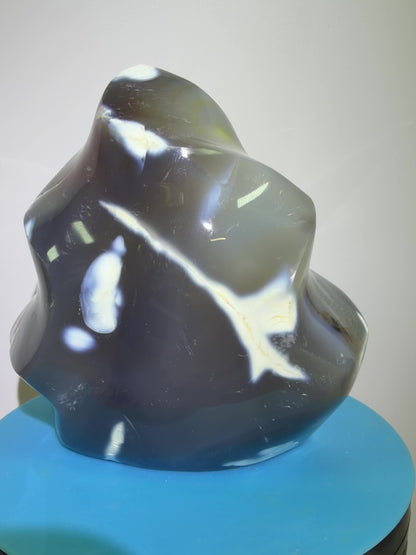 Orca Agate Freeform Flame. Very Rare And Stunning Blue Agate From Madagascar. Amazing Colors And Patterns.
