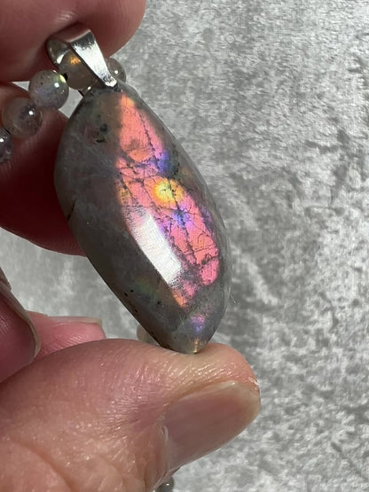 Labradorite Crystal Pendant. Stunning High Quality Jewelry. Custom Made Labradorite Beaded Necklace
