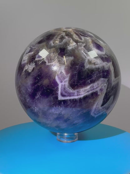 Dream Amethyst Sphere. 75mm. Large Chevron Amethyst Crystal. Beautiful Colors And Patterns