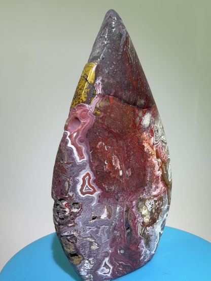 Mexican Crazy Lace Agate Flame. Druzy Polished Freeform Flame. Gorgeous Pinks And Purples