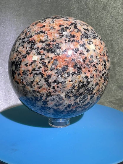 Morning Rose Granite Sphere. 71mm. Gorgeous Orange Granite With Lots Of Mica Flash. Unique Display Crystal From Peru.