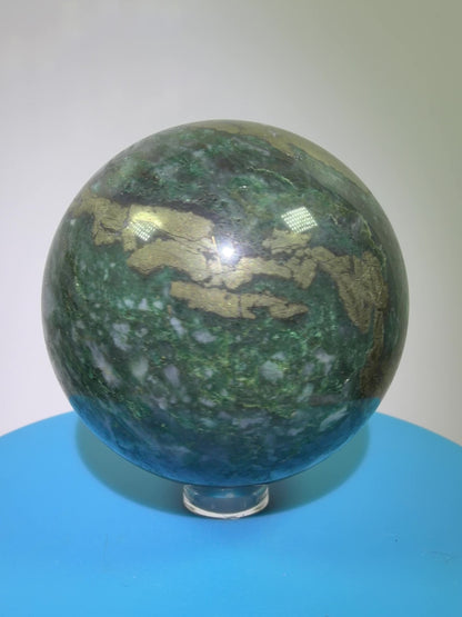 Atacamite And Pyrite Sphere. 64mm. High Quality Rare Sphere. Gorgeous Color Combination.