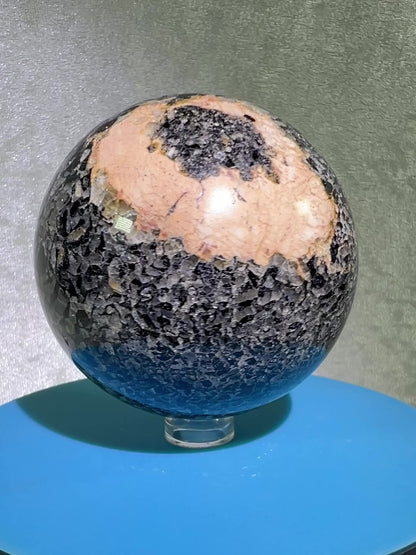 Black Tourmaline And Calcite Sphere. 71mm. Beautiful Display Sphere With Amazing Colors And Patterns.