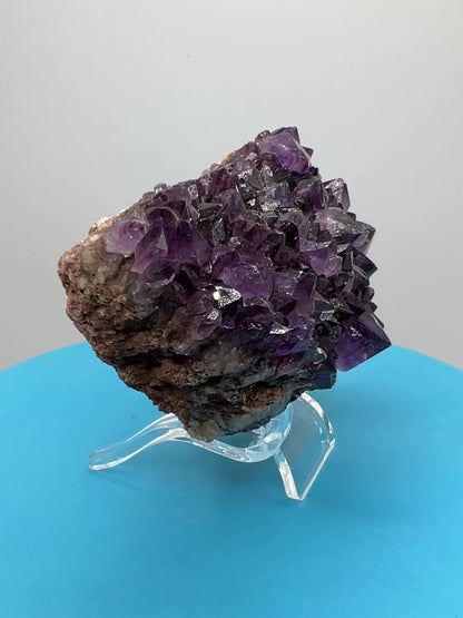 Amethystos Crystal Specimen. Gorgeous Amethyst Cluster From South Africa. Rare Deep Purple Display Crystal