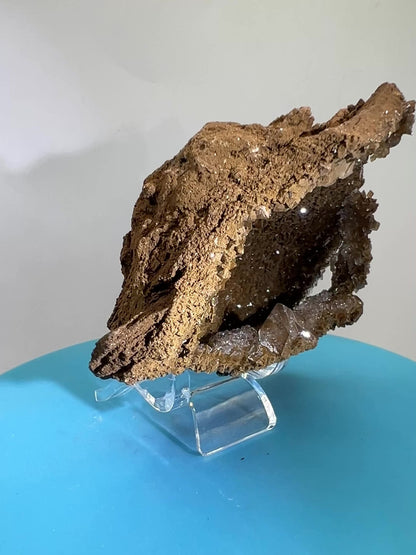 Brown Diamond Calcite Specimen. Stunning Druzy Flash! Incredible Cave Formation. Very Unique Crystal Display Piece.