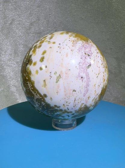 Ocean Jasper Sphere. Stunning Colors On This Amazing Display Crystal. Gorgeous Rare Sphere!