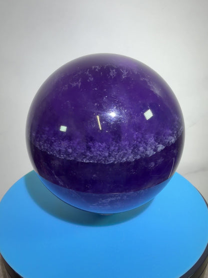 Purple Fluorite Sphere. 77mm. Deep Bright Purple Fluorite With Big Rainbows. Amazing Rare Color