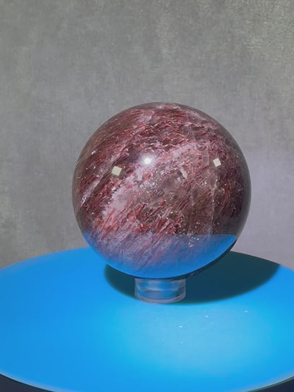 Tourmalinated Quartz Sphere. 54mm. Gorgeous Red Tourmaline Inclusions. Unique And Rare Display Sphere.