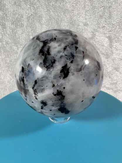 Rainbow Moonstone Sphere. 60mm. Gorgeous Rainbow And Blue Flash! High Quality Display Sphere