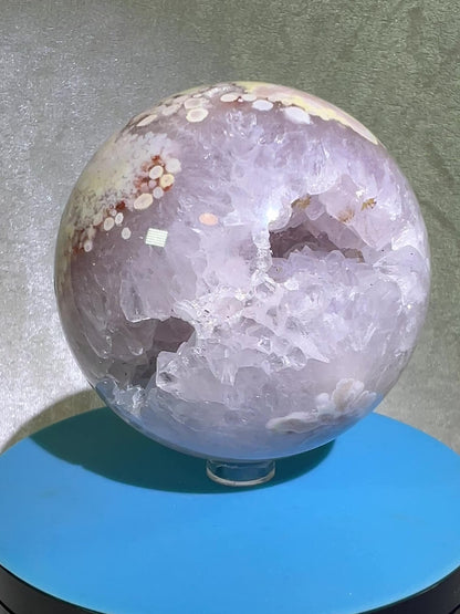 Flower Agate Sphere. 82mm. Stunning Druzy On This Large Centerpiece. Gorgeous One Of A Kind Display Sphere.