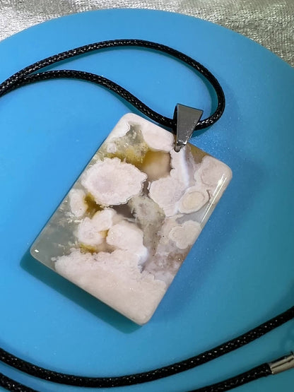Flower Agate Rectangle Pendant. Lovely Agate Pendant From Madagascar. High Quality Crystal Jewelry