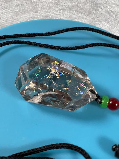 Smoky Quartz Pendant With Huge Rainbows. Gorgeous High Quality Necklace.