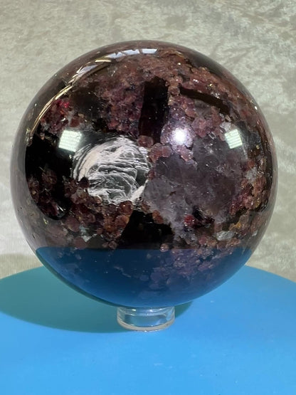 Garnet And Biotite Mica Sphere. 69mm. Stunning Garnet Display Sphere With Lots Of Mica Flash.