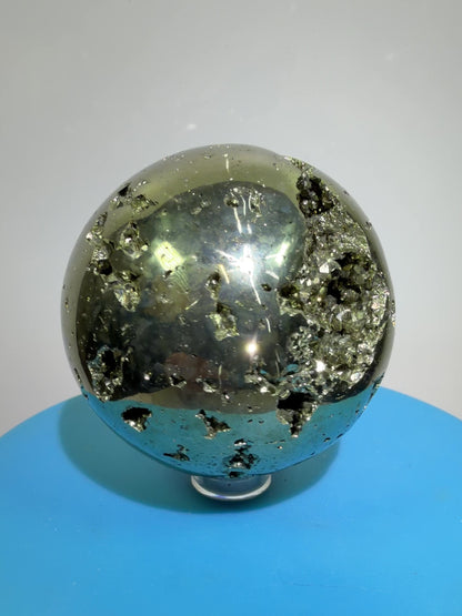 Pyrite Crystal Sphere. 60mm. Druzy World Class Display Sphere From Peru. Gorgeous Top Quality Cubic Druzy