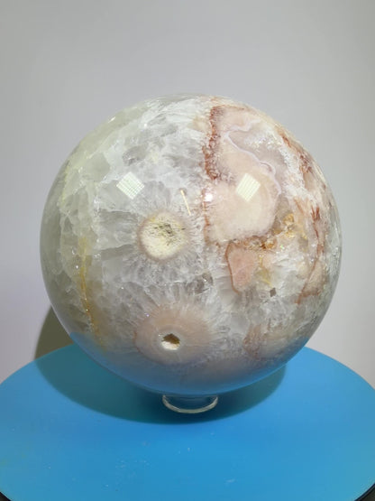 Flower Agate Sphere. 80mm. Amazing Pink Amethyst Flowers. Gorgeous One Of A Kind Display Sphere.