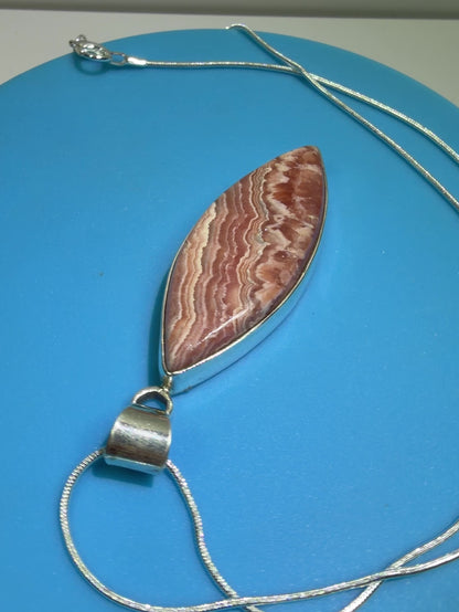 Rhodochrosite Crystal Pendant. S925 Silver Setting. Amazing Colors And Banding. High Quality Crystal Jewelry