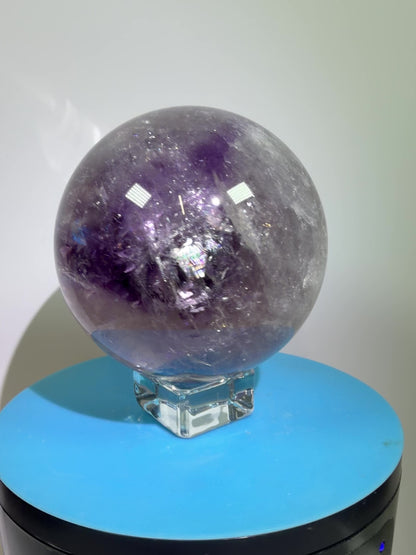 Phantom Amethyst Sphere. 74mm. Gorgeous Amethyst With Nice Rainbows. Amazing Display Sphere.