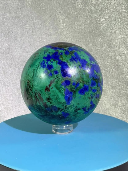 Azurite, Chrysocolla, and Malachite Crystal Sphere. 62mm. High Quality With Gorgeous Colors. Awesome Rare Display Piece!