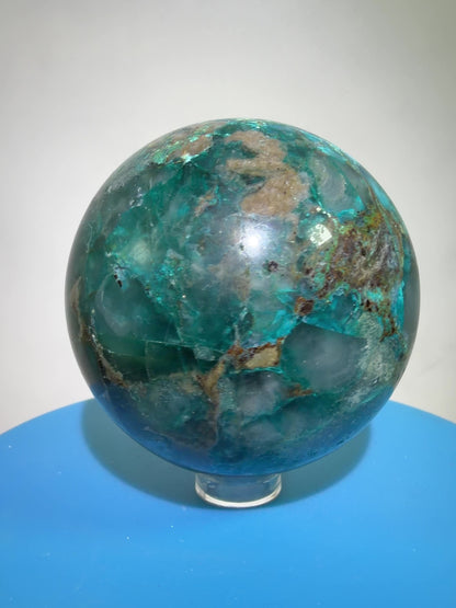 Chrysocolla And Quartz Sphere. 62mm. Gorgeous Shades Of Blue And Green. Amazing Rare Sphere From Laos.