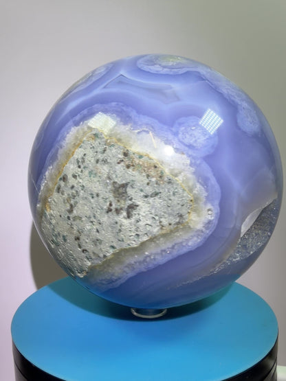 Blue Lace Agate Sphere. 106mm. XL Druzy Blue Lace Sphere. High Quality Intense Blue. Stunning Collectors Piece.