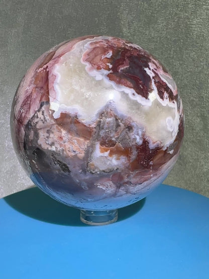 Mexican Crazy Lace Agate Sphere. 70mm. Very Rare Shades Of Pink And Gorgeous Patterns.