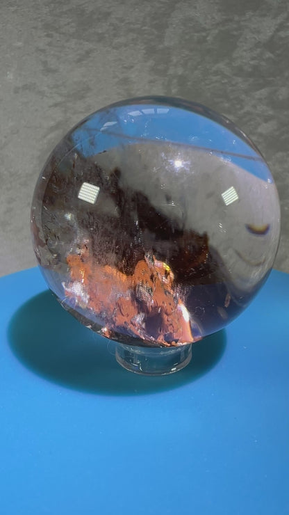 Garden Quartz Lodolite Sphere. Stunning High Quality Orange Landscape.