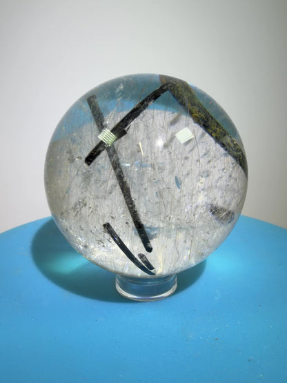 Rutile Quartz Sphere. 49mm. High Quality Rutile And Tourmaline Quartz. Very Rare Combination Of Inclusions.