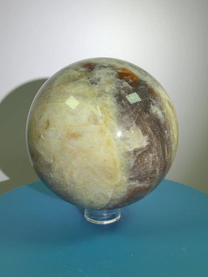 Black Moonstone And Sunstone Crystal Sphere. 64mm. Stunning Bright Flash. Gorgeous Display Sphere