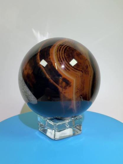 Silk Agate Sphere. 61mm. Gorgeous Banded Agate From Madagascar. Stunning Colors And Patterns On This Display Sphere.