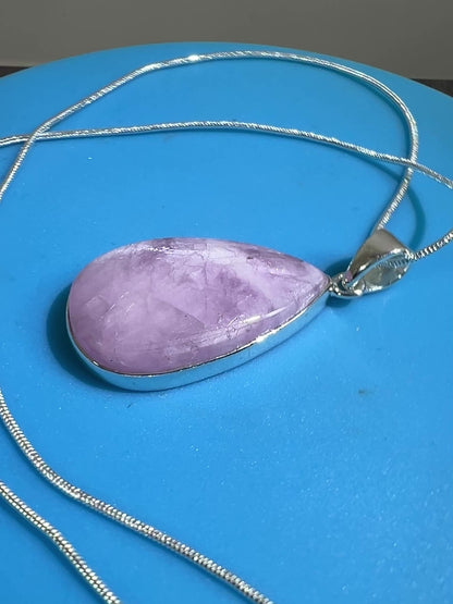 Kunzite Crystal Pendant. Beautiful S925 Silver Crystal Jewelry. Amazing Colors With Great Flash!