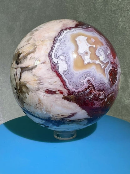 Mexican Crazy Lace Agate Sphere. 73mm. Very Rare Colors And Gorgeous Patterns.