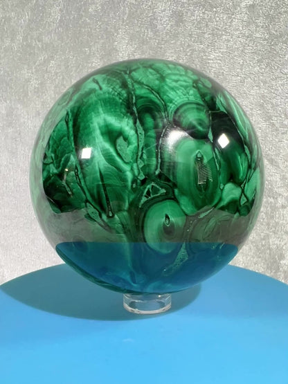 Malachite Crystal Sphere. 73mm. Incredible Large Druzy Malachite. Very High Quality Rare Display Sphere.