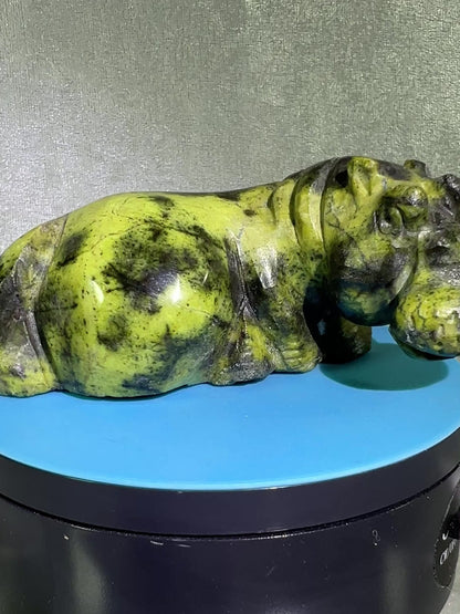 Leopard Stone Hippo Carving. Amazing Crystal Art From Zimbabwe. Incredible Collectors Piece.