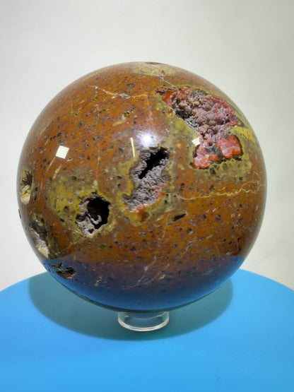 Red Fox Agate Sphere. 74mm. Amazing Druzy Crater Agate From Argentina. Rare Botryoidal Nodules