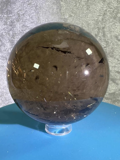 Rutile Quartz Sphere. 58mm. Gorgeous Smoky Quartz With Stunning Golden Rutile Inclusions.