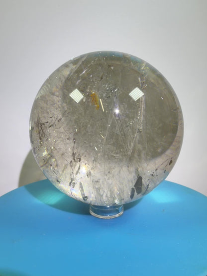 Rutile Quartz Sphere. 69mm. Stunning Large Display Sphere. Gorgeous Golden Rutile And Garden Quartz Inclusions.