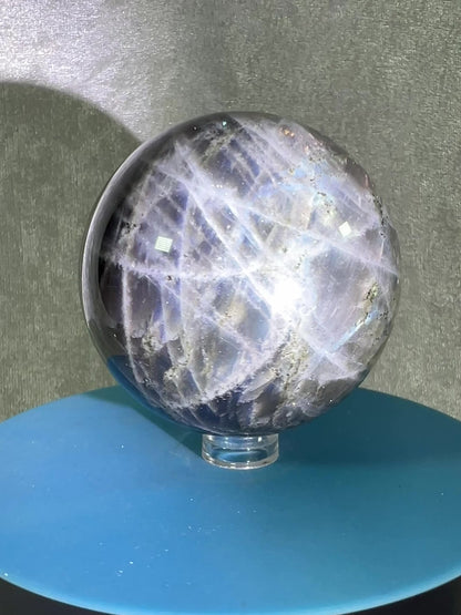 Labradorite Crystal Sphere. 64mm. Very Rare Pink And Purple Rainbow Flash. Gorgeous Display Sphere.
