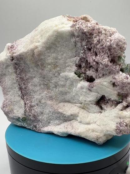 Lepidolite and Green Tourmaline Specimen. Gorgeous Mineral Cluster From Brazil. Lots Of Flash And Crystallization. Beautiful Color Contrasts.